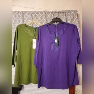 NWT Lauren Ralph Lauren Shirt Womens V-neck 3/4 Sleeve Tunic Bundle